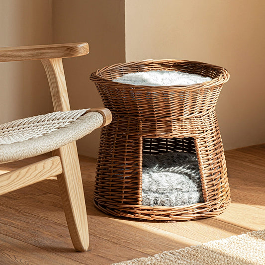 Rattan two-level cat house/ pet bed