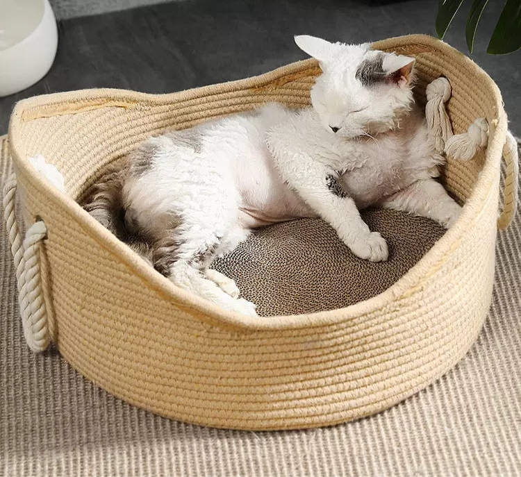 Cotton cat bed with cat-scratching board