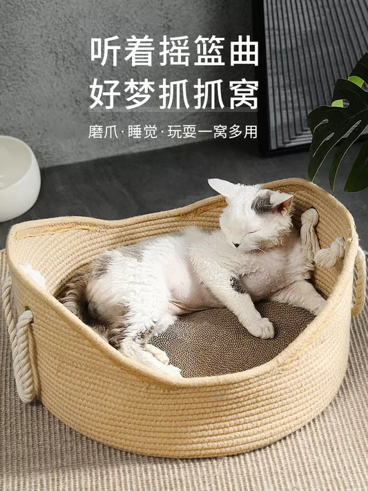 Cotton cat bed with cat-scratching board