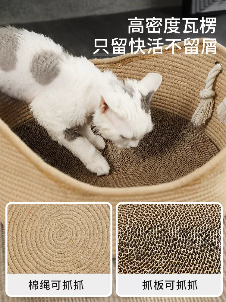 Cotton cat bed with cat-scratching board