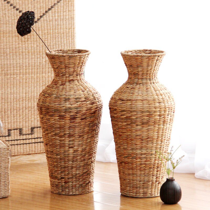 Rustic hand-woven floor vase/flower arrangement