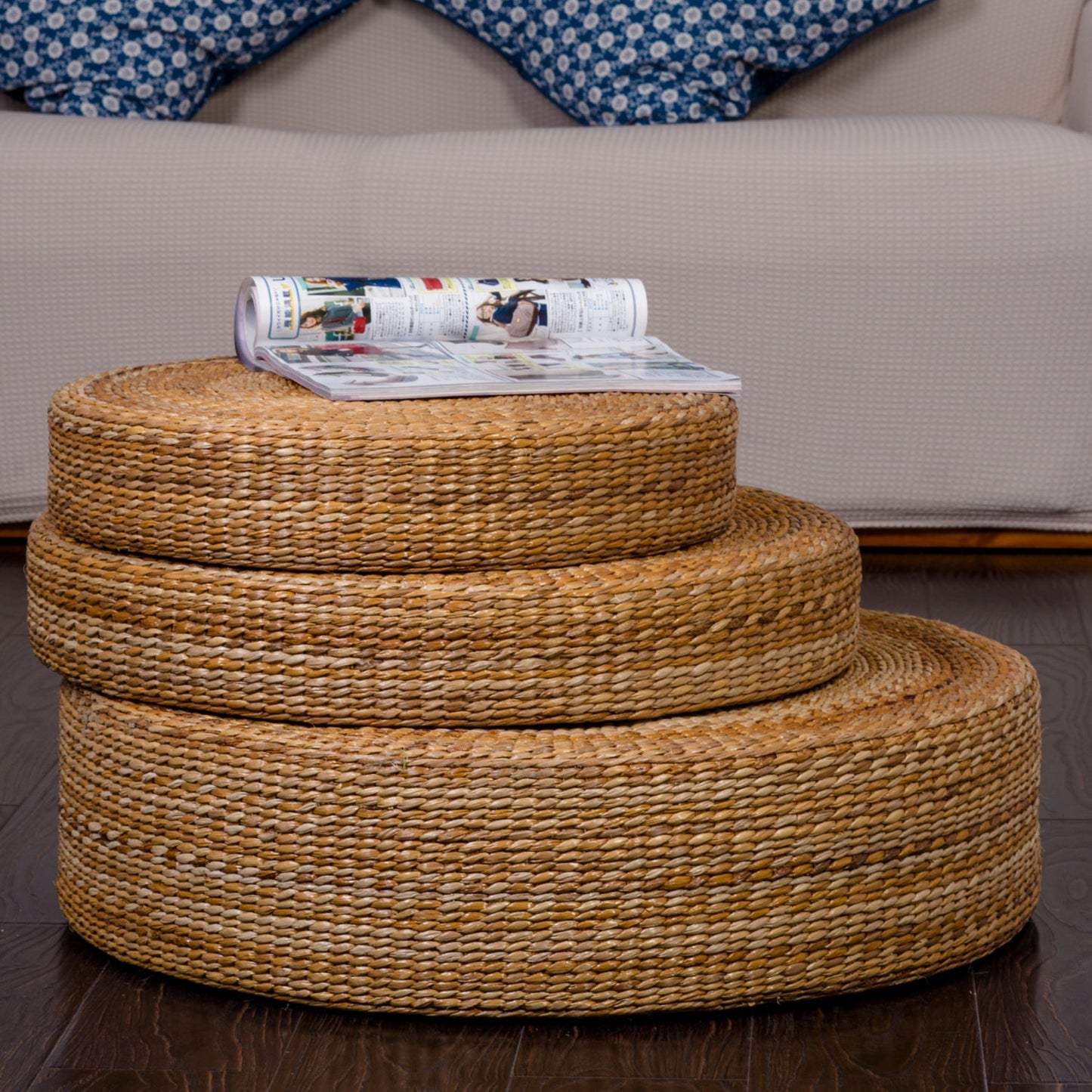 Dark-colored rustic floor cushions