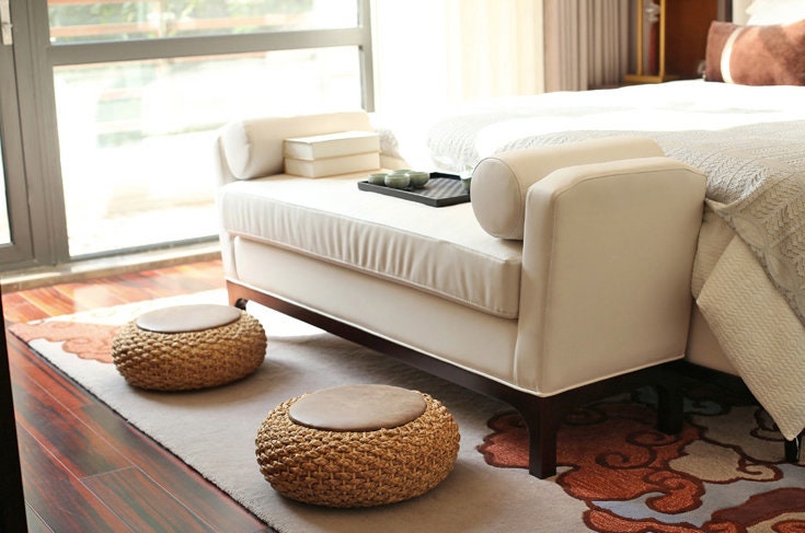 Chic rustic floor cushion with PU leather top