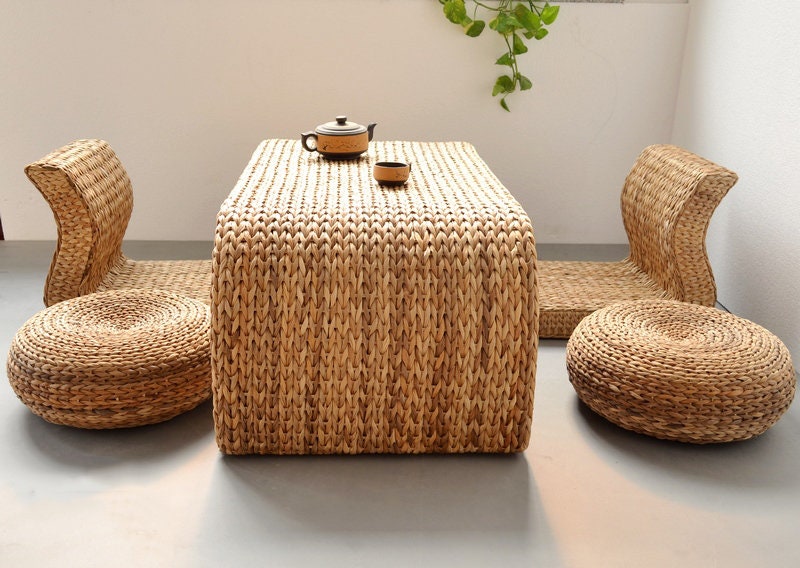 Table ONLY: Long simple handmade brown banana leaf coffee table