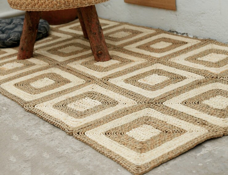 Custom beige and brown seagrass rug