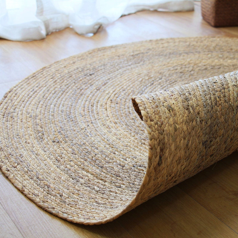 CUSTOM round brown woven seagrass rug