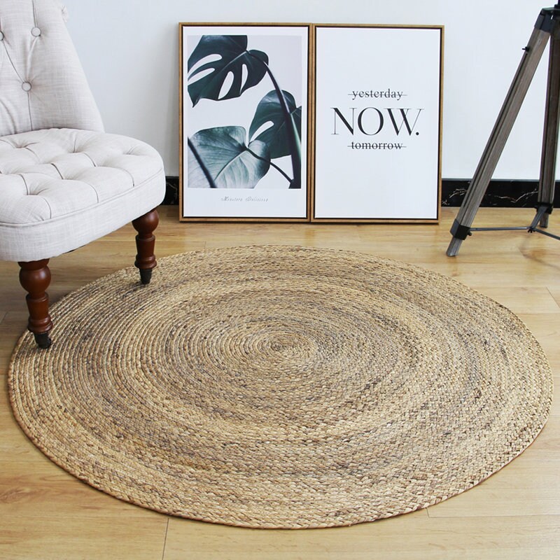 CUSTOM round brown woven seagrass rug