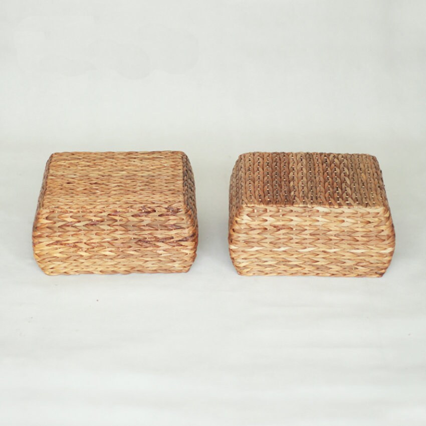 A set of 2 handmade low square stools