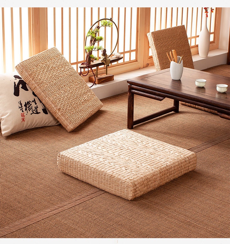 Rectangular straw floor cushions