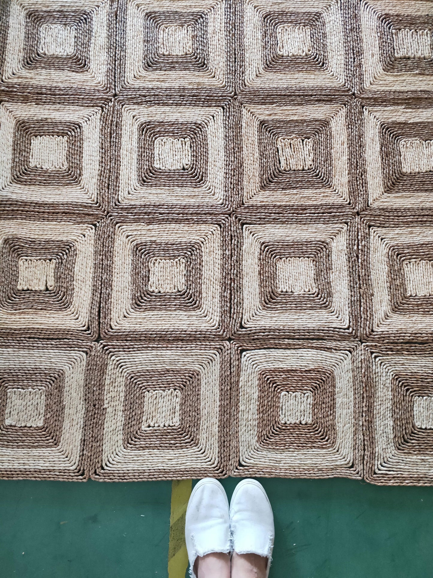 Custom beige and brown seagrass rug