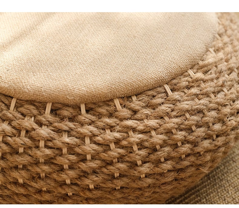 Rustic hemp ropes floor cushion with linen top