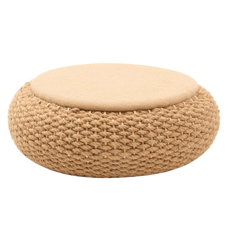 Rustic hemp ropes floor cushion with linen top