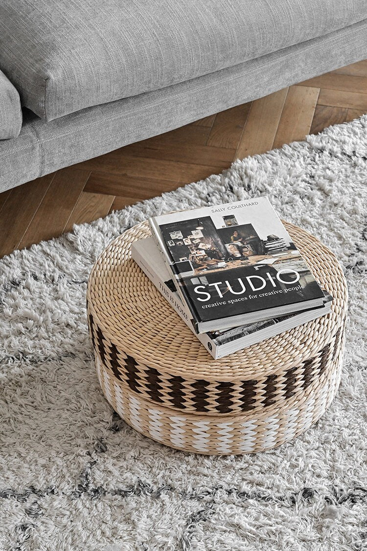 CUSTOM SIZE Beige brown and white round rustic floor cushions