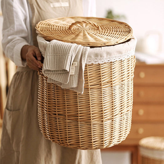 Large wicker laundry hamper with lid