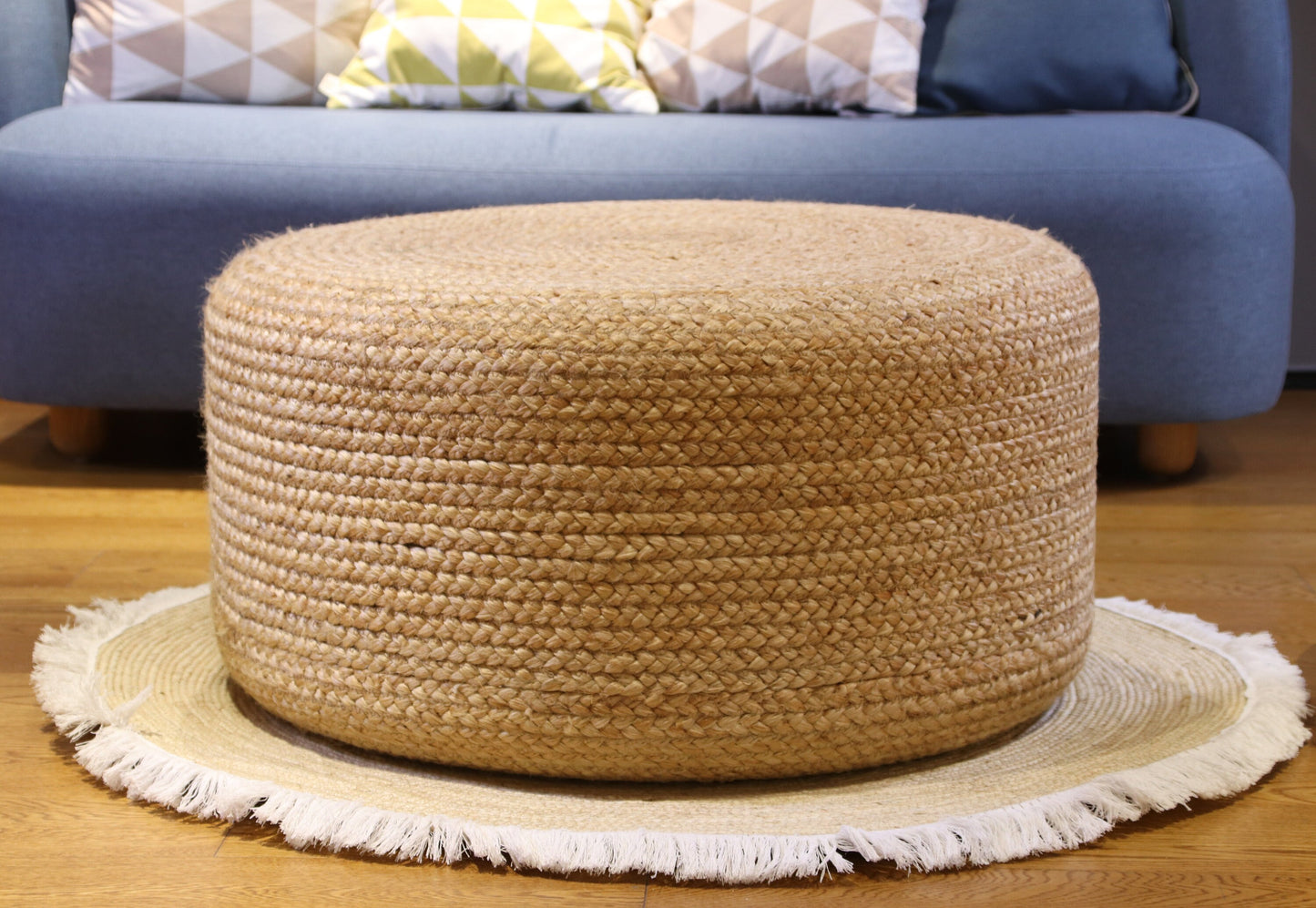 Custom size chic brown round jute coffee table