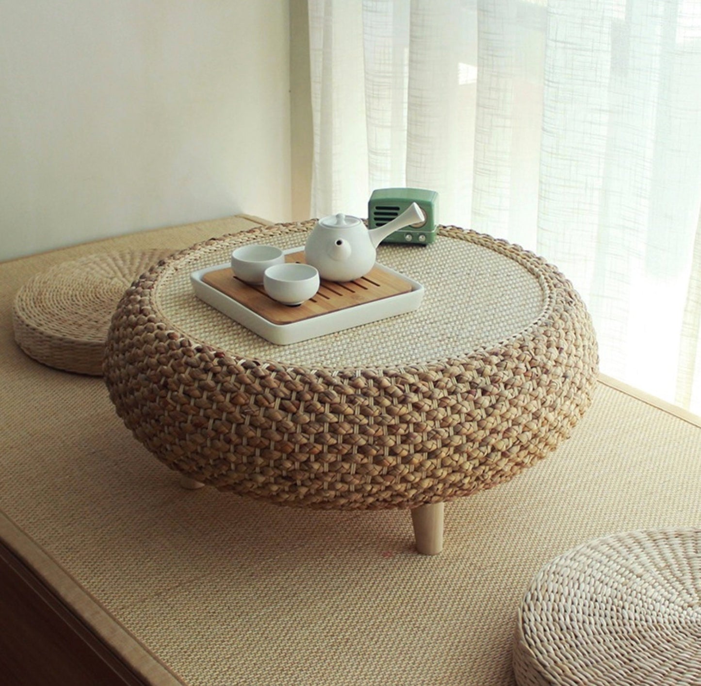 Round low wood coffee table