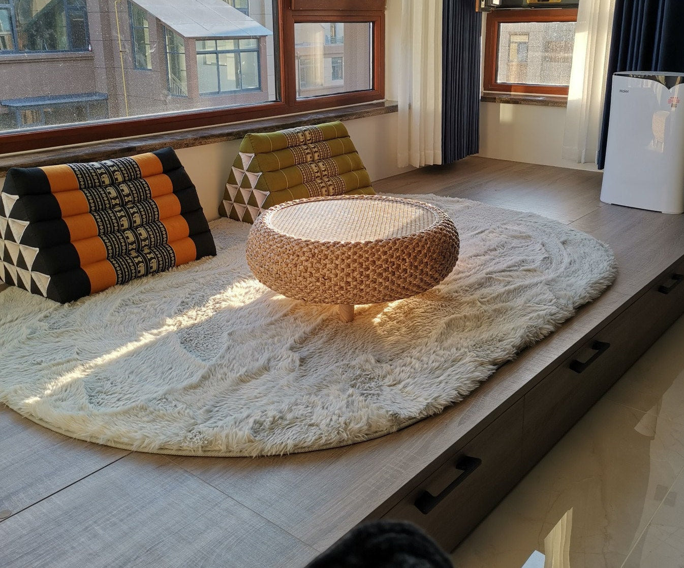 Round low wood coffee table