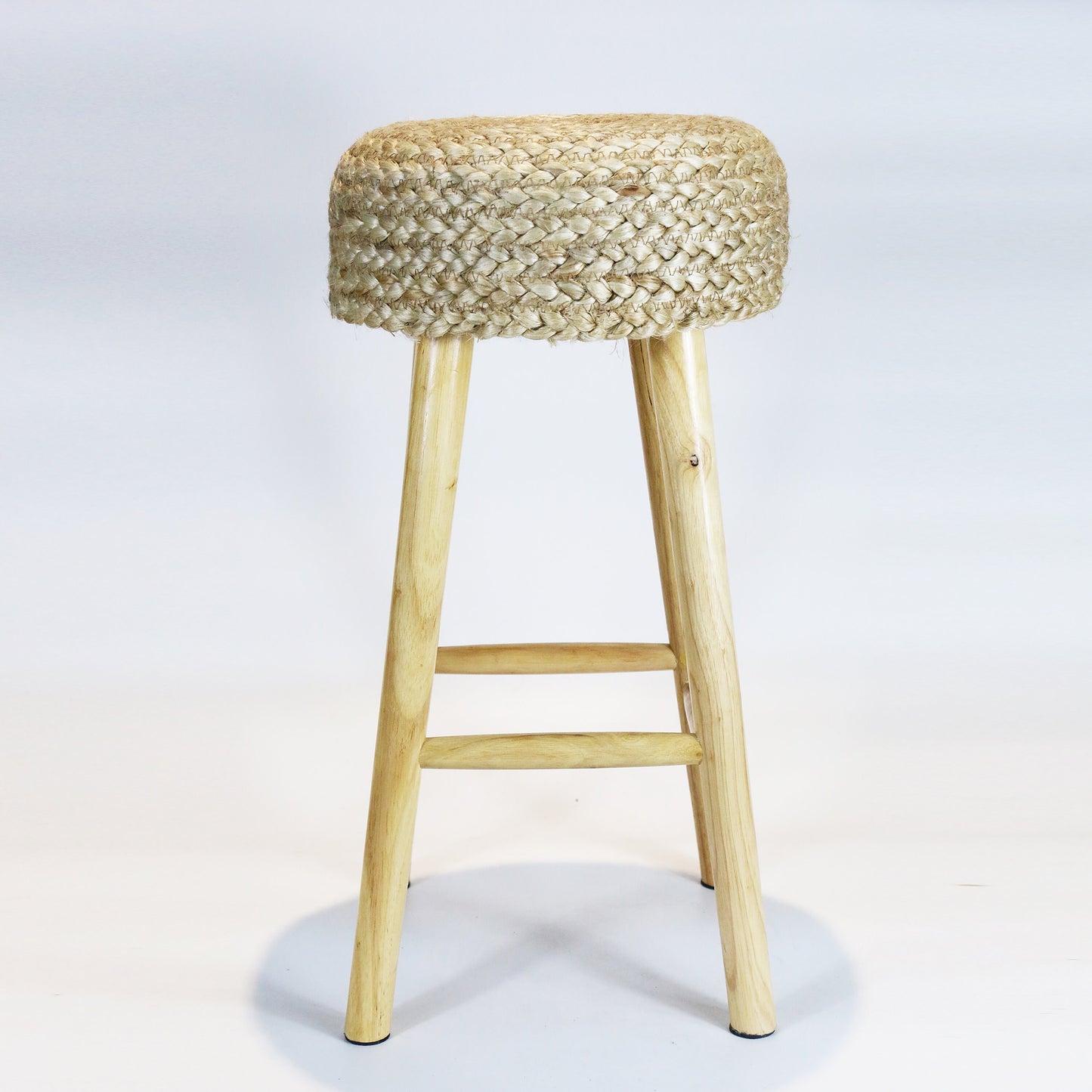 Chic round water hyacinth bar stool in kitchen