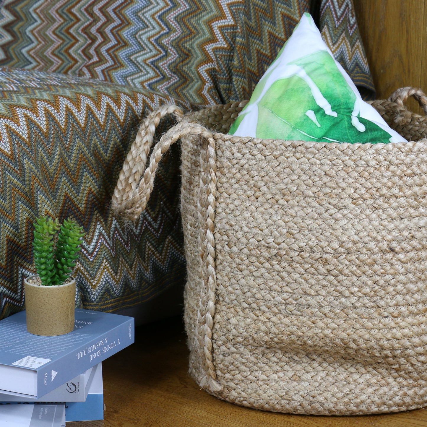 Large strong jute baskets with two jute handles