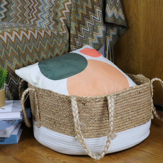 Large strong water hyacinth baskets with four jute handles