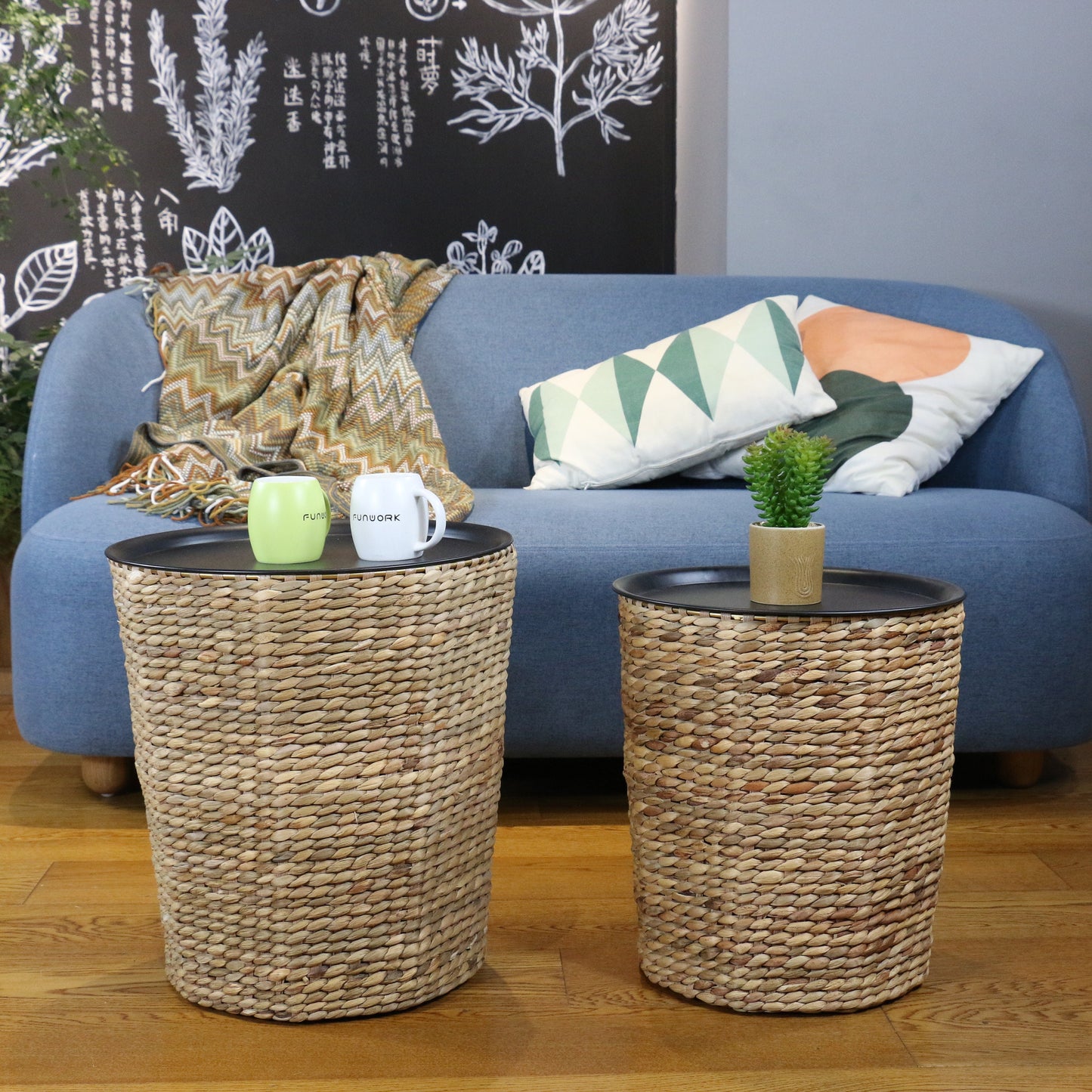 Round storage side table with metal lid