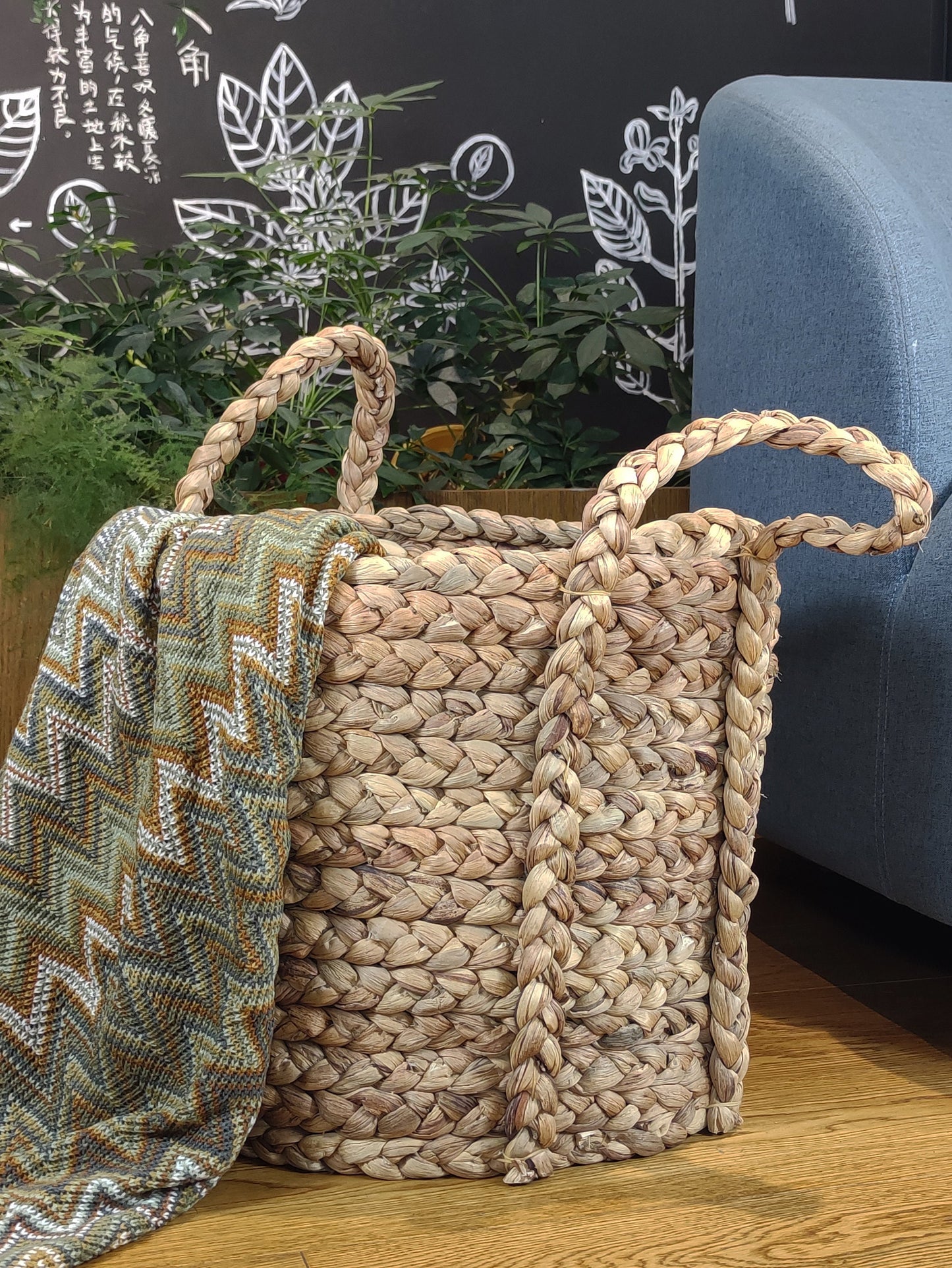 Large water hyacinth baskets with two strong handles