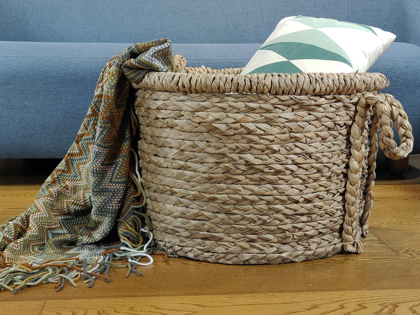 Large round straw baskets with two strong handles