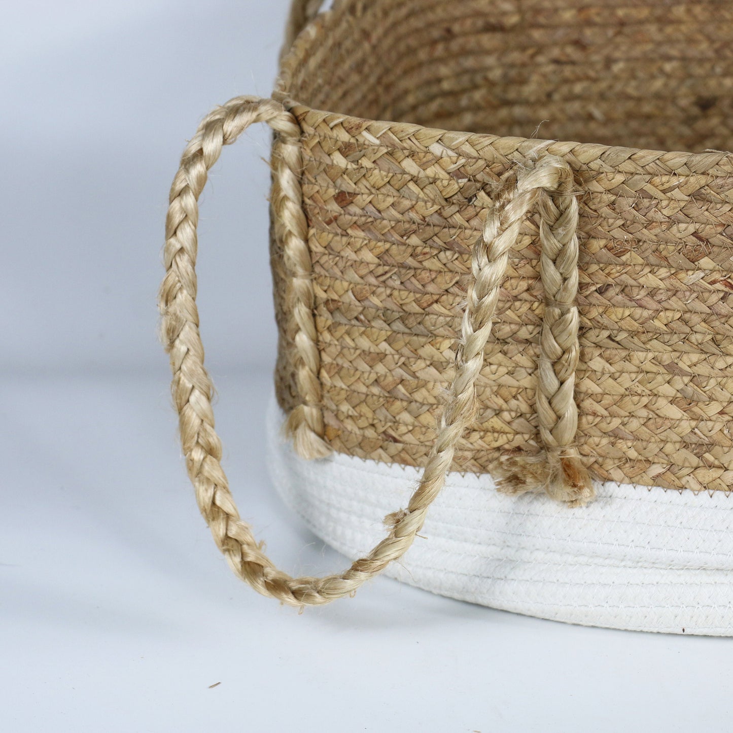 Large strong water hyacinth baskets with four jute handles