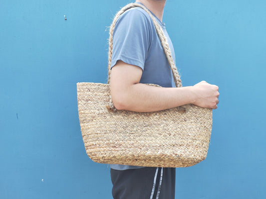 Women's Retro brown woven handbag/beach summer straw with jute handles/Bohemian Tote bag