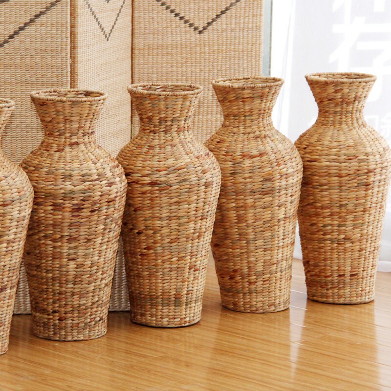 Rustic hand-woven floor vase/flower arrangement