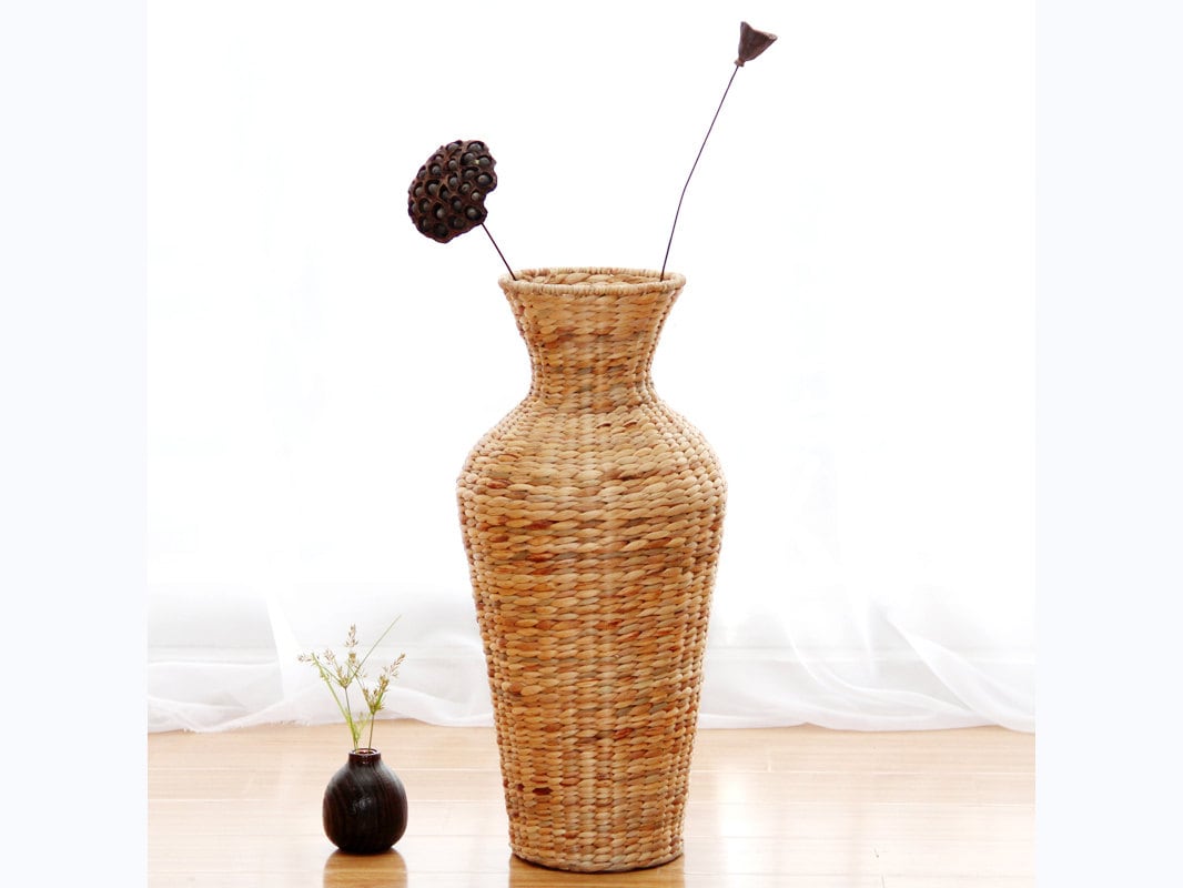 Rustic hand-woven floor vase/flower arrangement